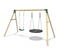 Rebo Wooden Double Swing Set with Boat Swing - Meteorite Green Rebo Green