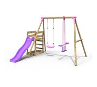 Rebo Wooden Double Swing Set with Glider & Slide - Star Pink Rebo Pink