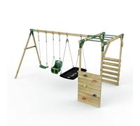 Rebo® Wooden Garden Children's Swing Set with Monkey Bar Attachment - Halley Green | OutdoorToys | Kids' Outdoor Wooden Play Equipment for Gardens, Frame and Accessories Included, Weather Resistant