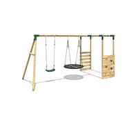 Rebo Wooden Garden Children's Swing Set with Monkey Bar Attachment - Meteorite Green