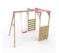 (Monkey Bars - Solar, Pink) Rebo Wooden Children's Garden Swing Set with Monkey Bars