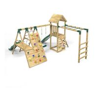 Rebo Wooden Garden Climbing Frame With Swings, 2 Slides, Up & Over Climbing Wall And Monkey Bars For Kids - Brecon
