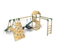 Rebo Wooden Garden Climbing Frame With Swings, 2 Slides, Up & Over Climbing Wall And Monkey Bars For Kids - Cairngorm