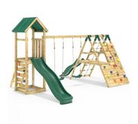 Rebo Wooden Garden Climbing Frame With Swings, 6+8Ft Slides & Climbing Wall For Kids - Hayes