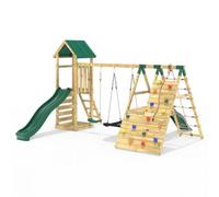 Rebo Wooden Garden Climbing Frame With Swings, 6+8Ft Slides & Climbing Wall For Kids - San Luis