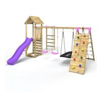 Rebo Wooden Garden Climbing Frame With Swings, Slide, Up & Over Climbing Wall And Monkey Bars For Kids - Pyrennes Pink