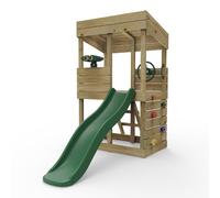 Rebo® Children's Wooden Lookout Tower Playhouse with 6ft Slide | OutdoorToys | Lookout Tower, Slide, Climbing Wall, Steering Wheel and Binoculars - Perfect for Gardens