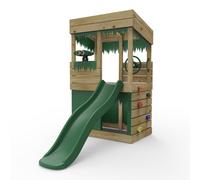 Rebo® Children's Wooden Lookout Tower Playhouse with 6ft Slide | OutdoorToys | Secret Den, Climbing Wall, either Binoculars or Telescope & Steering Wheel - Perfect for Gardens