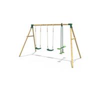 Rebo Wooden Garden Swing Set with 2 Standard Swings and Glider for Kids - Neptune Green