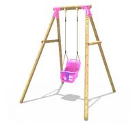 Rebo® Children's Wooden Garden Swing Set - Pluto Pink | OutdoorToys | Pressure Treated Timber, Soft Feel Ropes, Pink Baby Swing, Sturdy Construction for Kids