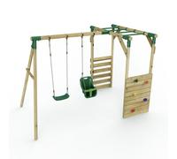 Rebo® Wooden Garden Children's Swing Set with Monkey Bar Attachment - Luna Green | OutdoorToys | Kids' Outdoor Wooden Play Equipment for Gardens, Frame and Accessories Included, Weather Resistant