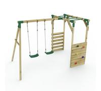 Rebo® Wooden Garden Children's Swing Set with Monkey Bar Attachment - Venus Green | OutdoorToys | Kids' Outdoor Wooden Play Equipment for Gardens, Frame and Accessories Included, Weather Resistant