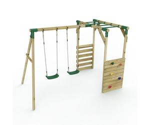 Rebo Wooden Garden Swing Set With Monkey Bars - Double Swing - Venus Green