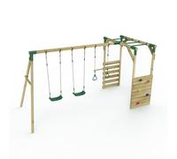 Rebo Wooden Garden Children's Swing Set with Monkey Bar Attachment - Comet Green