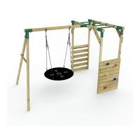 Rebo Wooden Garden Swing Set With Monkey Bars For Kids - Single Swing - Mercury Green
