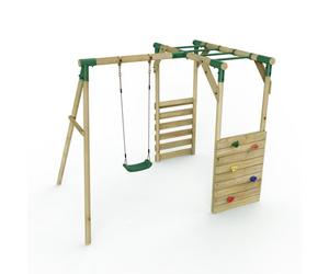 Rebo Wooden Garden Swing Set With Monkey Bars - Single Swing - Solar Green