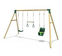 Rebo Wooden Garden Swing Set With Trapeze Bar For Kids - Galaxy Green
