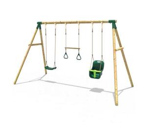 Rebo Wooden Garden Swing Set With Trapeze Bar For Kids - Galaxy Green