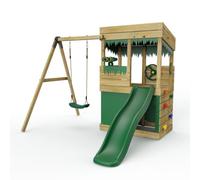 Rebo Wooden Lookout Tower Playhouse Climbing Frame With 6Ft Slide & Swing - Yellowstone