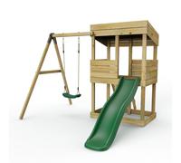 Rebo Wooden Lookout Tower Playhouse with 6ft Slide - Arches in Natural Rebo Natural