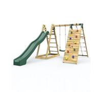 Rebo Wooden Pyramid Garden Climbing Frame With Swings And 8.7Ft Water Slide For Kids - Angel