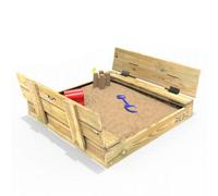 Rebo Wooden Sandpit Ball Pool With Folding Lid And Benches Sandbox 100Cm X 100Cm