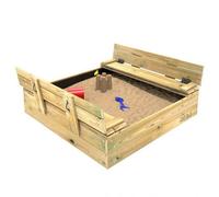 Rebo Wooden Sandpit Ball Pool With Folding Lid And Benches Sandbox - 120Cm X 120Cm