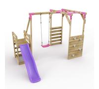Rebo Wooden Single Swing Set with Monkey Bars & Slide - Solar Pink Rebo Pink