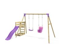 Rebo® Wooden Swing Set Plus Deck and Slide - Luna Purple | OutdoorToys | Kids' Outdoor Wooden Play Equipment for Gardens, Frame and Accessories Included, Weather Resistant