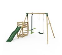 Rebo® Wooden Swing Set Plus Deck and Slide - Star Green