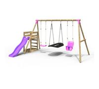 Rebo Wooden Swing Set Plus Deck & Slide - Halley Pink