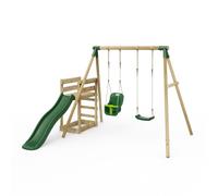 Rebo Wooden Swing Set plus Deck & Slide Luna Green