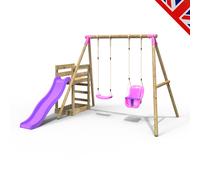 Rebo Wooden Swing Set plus Deck & Slide Luna Pink