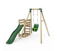 OutdoorToys Wooden Single Swing Set with Baby Seat & Slide - Pluto Green OutdoorToys Green