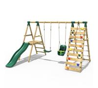 Rebo Wooden Swing Set with Baby Seat, Slide & Climbing Wall - Moonstone Green Rebo Green