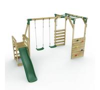 Wooden Double Swing Set with Monkey Bars and Slide - Venus Green Rebo Green One Size