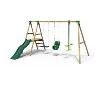 Rebo® Voyager Wooden Swing Set with Platform and Slide - Voyager | OutdoorToys | Baby Seat, Glider and Regular Seat | Sturdy Wooden Construction, Pressure Treated Timber