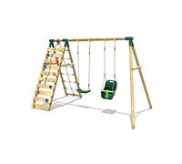 Rebo® Wooden Swing Set with Up and Over Climbing Wall - Kai Green | OutdoorToys | Baby Swing, Climbing Rocks, Sturdy Wooden Construction, Pressure Treated Timber