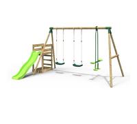 Rebo Wooden Triple Swing Set with Glider & Slide - Neptune Green Rebo Green