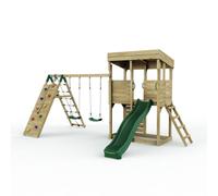 Rebo XL Lookout Tower with Swings & Climb Wall plus Slide in Brown Rebo Brown