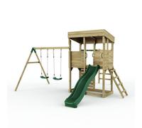 Rebo Xl Lookout Tower Playhouse With Double Swing And Monkey Bars Plus Slide
