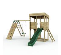 Rebo Xl Lookout Tower Playhouse With Single Swing And Climbing Wall Plus Slide