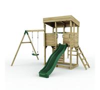 Rebo Xl Lookout Tower Playhouse With Single Swing And Monkey Bars Plus Slide