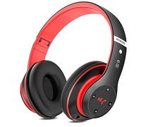 Rebocico Bluetooth Headphones Over Ear, 6 EQ Modes Wireless Headphones Over Ear,65 Hours Playtime Foldable Lightweight Wireless Headphones,with Built-in HD Mic, FM, SD/TF for PC/Home（Black & Red）