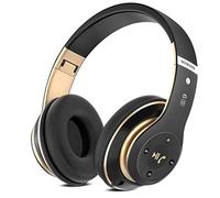 Rebocico Bluetooth Headphones Over Ear, 6 EQ Modes Wireless Headphones Over Ear,65 Hours Playtime Foldable Lightweight Wireless Headphones,with Built-in HD Mic, FM, SD/TF for PC/Home（Black & Gold）