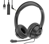 USB Headset with Microphone Noise Cancelling & Audio Controls, 3.5mm/USB Jack 2-In-1 Computer Office Teams Headsets, PC Headphone for laptop Skype Call Center, Business Chat, Teaching(1-Black)