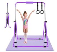 Rebonique Gymnastics Bar, Foldable Horizontal Bars for Kids, Adjustable Height Training Kip Bar for Home, Expandable Gymnastics Equipment with Rings & Mat (Purple)