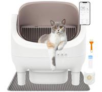 Rebonique Open-Top Self Cleaning Cat Litter Tray, Automatic Cat Litter Box with APP Control with Safety Protection - Odor-Free Waste Disposal Includes Trash Bags, Mat and Brush