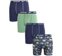 Rebook Mens Boxer Briefs - 4 Pack Stretch Performance Moisture Wicking Mens Underwear Boxers with Contour Pouch (Sizes: S-XL), Maritime Blue/Dark Ivy/Blue Print, XL
