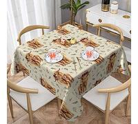 Reboos Highland Floral Cow On Tan Square Tablecloth Polyester Table Cloth Fabric Table Cover for Banquet Buffet kitchen Dining and Party Decoration 60x60 Inch